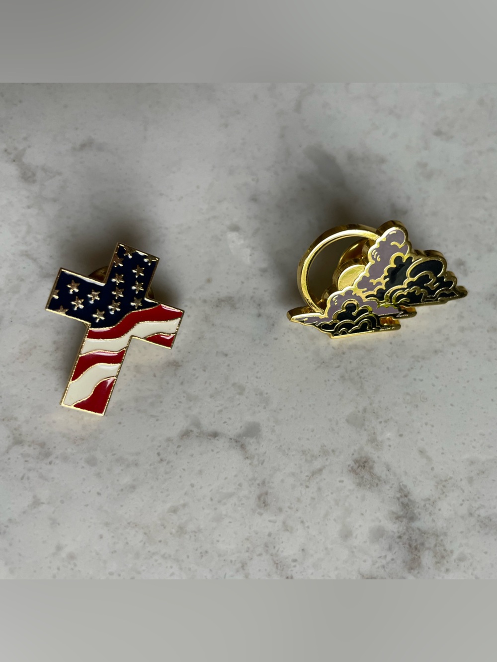Enamel Pin Set - American Flag Cross & Gold Cloud